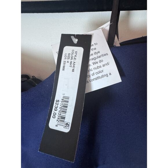 Betsy & Adam Side Pleat Ruffle Sheath Dress Navy Blue Sz 4 Style A24748 NWT $239 - Picture 7 of 16